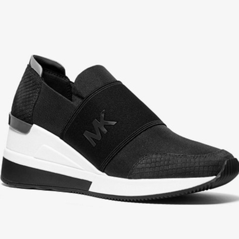 Felix Canvas and Snake-Embossed Nubuck Trainer